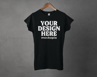64000L Mockup Black, Black 64000L Mockup, Gildan 64000L T-Shirt Hanging Mockup, Women T Shirt Mock