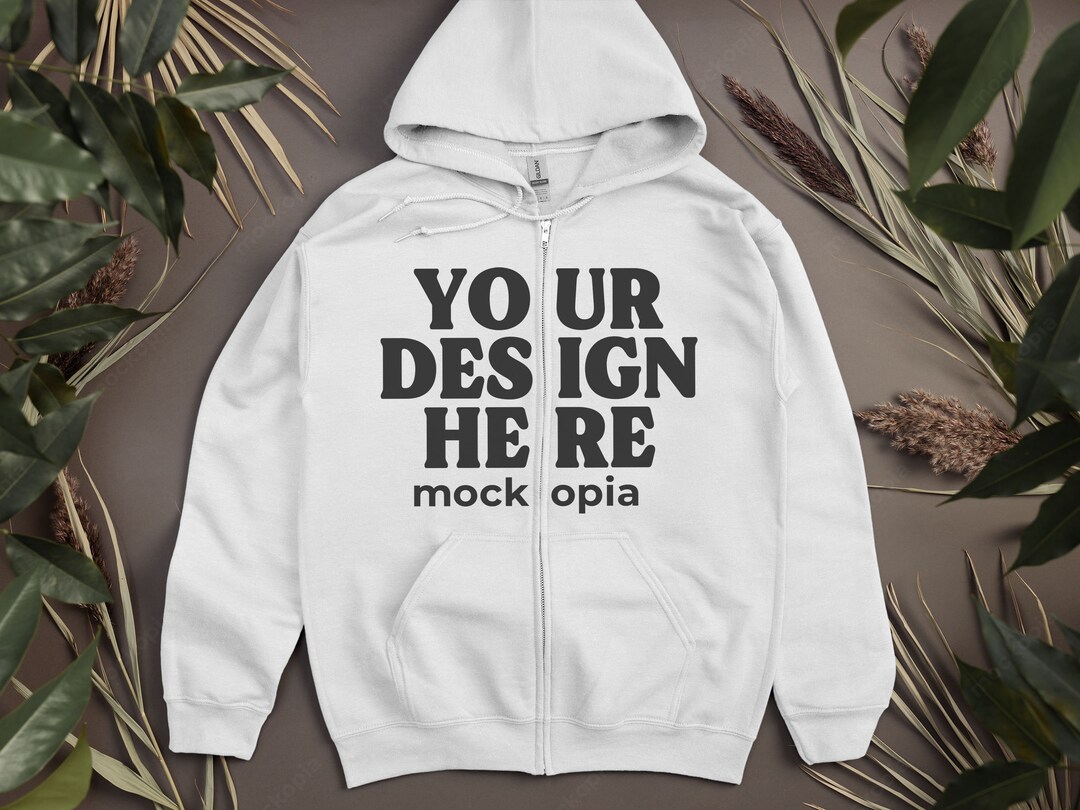 Gildan 18600 White Mockup, White Gildan 18600 Zip Hoodie Mockup, G186 ...