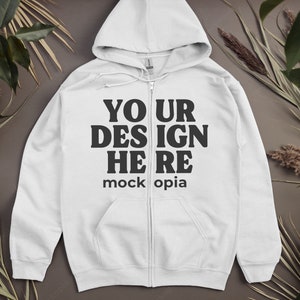 Gildan 18600 White Mockup, White Gildan 18600 Zip Hoodie Mockup, G186 Flat Lay Mockup, Gildan Heavy Blend Unisex Zipup Hoodie Mock Up