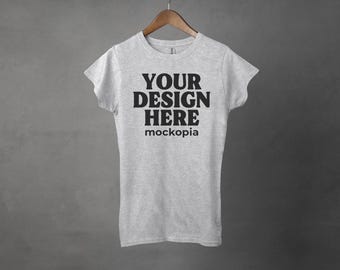 64000L Mockup Sport Grey, Women Shirt 64000L Mockup, Gildan 64000L Sport Grey T-Shirt Hanging Mockup, Women T Shirt Mock