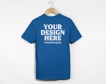 64000 Mockup Royal, Royal Gildan 64000 Back Mockup, G640 White Background Hanging Mockup, Unisex T-Shirt Mock Up