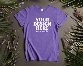 64000 Mockup Heather Purple, Gildan 64000 Heather Purple Mockup, G640 Flat Lay Mockup, Unisex T-Shirt Mock Up
