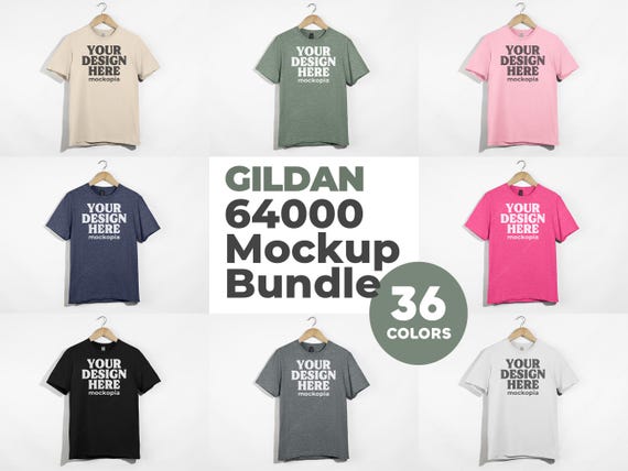 Gildan 64000 Mockup Bundle, 64000 Hanging White Background Mockups, G640 Mockup Bundle, Unisex Shirt Minimalist Studio Mockups