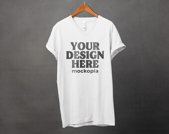 Bella Canvas 3005 Mockup White, 3005 White Mockup, Bella Canvas V-Neck Shirt Mockup, BC 3005 Hanging Studio Mockup