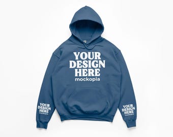 Gildan 18500 Mockup Indigo Blue, Gildan 18500 Sleeve Mockup, G185 Flat Lay Mockup