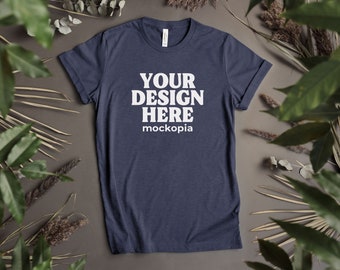 Bella Canvas 3001 Mockup Heather Navy, 3001 CVC Heather Navy Mockup, BC3001 Flat Lay Mockup, 3001CVC Flat Lay Studio Mockup