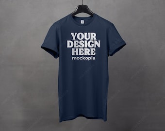 64000 Mockup Navy, Navy Gildan 64000 Mockup, G640 Hanging Mockup, Unisex T-Shirt Mock Up