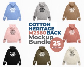 Cotton Heritage M2580 Back Mockup Bundle, M2580 Hoodie Flat Lay White Background Mockups