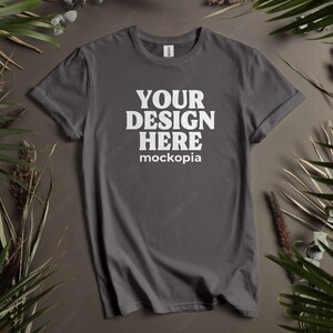 64000 Mockup, Charcoal Gildan 64000 Mockup, G640 Charcoal Flat Lay Mockup, Unisex T-Shirt Mock Up