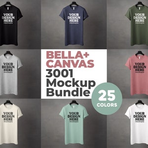 Bella Canvas 3001 Mockup Bundle, 3001 T-Shirt Hanging Mockup Bundle, Bella+Canvas 3001 Solid and Heather Colors Mockup Bundle
