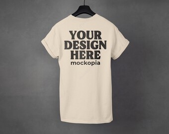 Gildan 5000 Sand Back Mockup, Sand Gildan 5000 Back Mockup, G500 Hanging Mockup, T-Shirt Mock Up