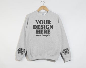 Gildan 18000 Mockup Ash, Gildan 18000 Sleeve Mockup, G180 Hanging Sleeve Mockup, Gildan Heavy Blend Unisex Sweatshirt Mockup