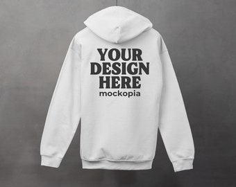 Gildan 18600 White Back Mockup, White 18600 Back Mockup, G186 Hanging Mockup, Gildan Heavy Blend Unisex Zipup Hoodie Mock Up