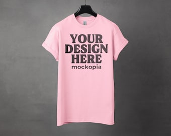 Gildan 5000 Light Pink Mockup, Light Pink Gildan 5000 Mockup, G500 Hanging Mockup, Gildan G5000 T-Shirt Mockup