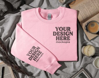 Gildan 18000 Sleeve Mockup Light Pink, Gildan 18000 Sleeve Mockup, G180 Flat Lay Sleeve Mockup, Gildan Heavy Blend Unisex Sweatshirt Mockup