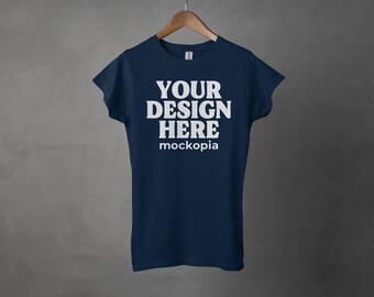 64000L Mockup Navy, Gildan 64000L Mockup, 64000L T-Shirt Hanging Mockup, Women T Shirt Mock