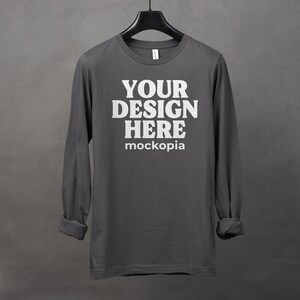 Bella Canvas 3501 Mockup Asphalt, 3501 Hanging Mockup, 3501 Asphalt Long Sleeve T-Shirt Mockup, BC3501 Mockup, Bella+Canvas Unisex Tee Mock