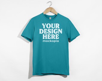 64000 Mockup Tropic Blue, Tropic Blue Gildan 64000 Front Mockup, G640 White Background Hanging Mockup, Unisex T-Shirt Mock Up