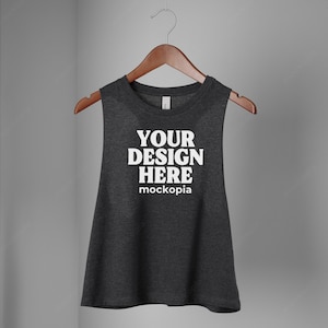 Bella Canvas 6682 Mockup Dark Grey Heather, 6682 Mockup Front and Back Bundle, BC6682 Hanging Mockup, Women Racerback Cropped Tank Mock