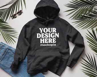 Cotton Heritage M2580 Mockup Charcoal Heather, M2580 Hoodie Charcoal Heather Mockup, M2580 Flat Lay Mockup, Unisex Hoodie Mock-Up