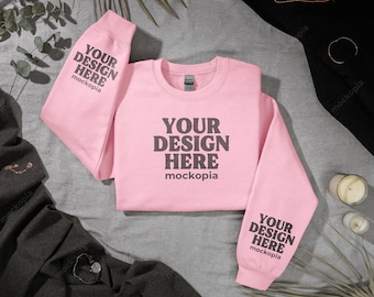 Gildan 18000 Sleeve Mockup Light Pink, Gildan 18000 Sleeve Mockup, G180 Flat Lay Sleeve Mockup, Gildan Heavy Blend Unisex Sweatshirt Mockup