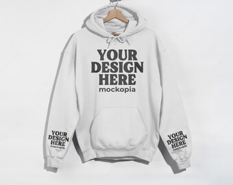 Gildan 18500 Sleeve Mockup, White Gildan 18500 Sleeve Mockup, G185 Hanging Mockup White, Gildan Heavy Blend Unisex Hoodie Mock Up