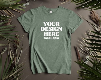 64000 Mockup Heather Military Green, Gildan 64000 Heather Military Green Mockup, G640 Flat Lay Mockup, Unisex T-Shirt Mock Up