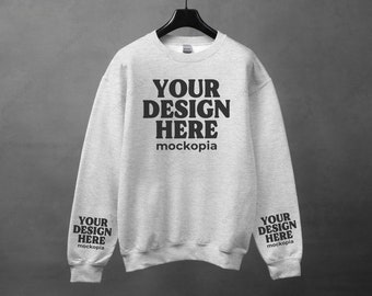 Gildan 18000 Sleeve Mockup Ash, Ash Gildan 18000 Sleeve Mockup, G180 Hanging Sleeve Mockup, Gildan Heavy Blend Unisex Sweatshirt Mockup