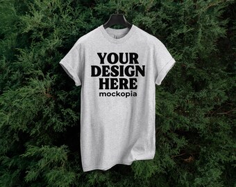 Gildan 5000 Sport Grey Mockup, Sport Grey Gildan 5000 Mockup, G500 Hanging Mockup, Gildan G5000 T-Shirt Mockup