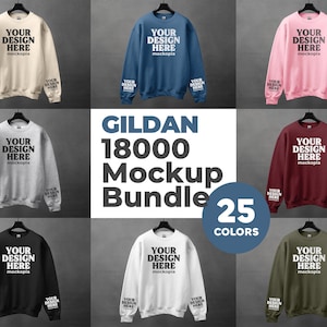 Gildan 18000 Sleeve Mockup Bundle, 18000 Sweatshirt Hanging Mockup Bundle, G180 Heavy Blend Mockup Bundle, Gildan Sweatshirt Studio Mockups