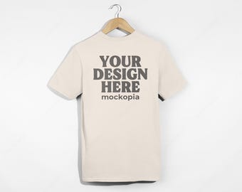 64000 Mockup Natural, Natural Gildan 64000 Back Mockup, G640 White Background Hanging Mockup, Unisex T-Shirt Mock Up
