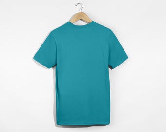 64000 Mockup Tropic Blue, Tropic Blue Gildan 64000 Back Mockup, G640 White Background Hanging Mockup, Unisex T-Shirt Mock Up