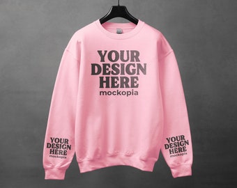 Gildan 18000 Sleeve Mockup Light Pink, Light Pink Gildan 18000 Sleeve Mockup, G180 Hanging Sleeve Mockup, Gildan Heavy Blend Sweatshirt Mock