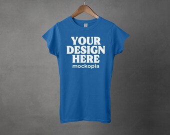 64000L Mockup Royal Blue, Women Shirt 64000L Mockup, Gildan 64000L Blue T-Shirt Hanging Mockup, Women T Shirt Mock