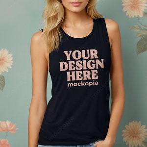 Bella Canvas 8803 Mockup Black, 8803 Black Mockup, BC8803 Model Mockup, Women's Flowy Scoop Muscle Tank Mockup