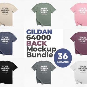Gildan 64000 Mockup Bundle Back, Gildan 64000 platt lay vit bakgrund mockups