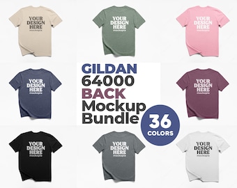 Gildan 64000 Mockup Bundle Back, Gildan 64000 Flat Lay White Background Mockups