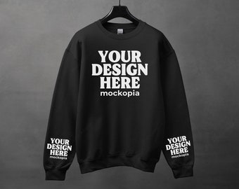 Gildan 18000 Sleeve Mockup Black, Black Gildan 18000 Sleeve Mockup, G180 Hanging Sleeve Mockup, Gildan Heavy Blend Unisex Sweatshirt Mockup