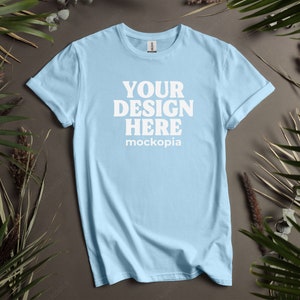 64000 Mockup Light Blue, Gildan 64000 Light Blue Mockup, G640 Flat Lay Mockup, Unisex T-Shirt Mock Up