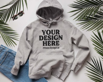Cotton Heritage M2580 Mockup Carbon Grey, M2580 Hoodie Carbon Grey Mockup, M2580 Flat Lay Mockup, Unisex Hoodie Mock-Up