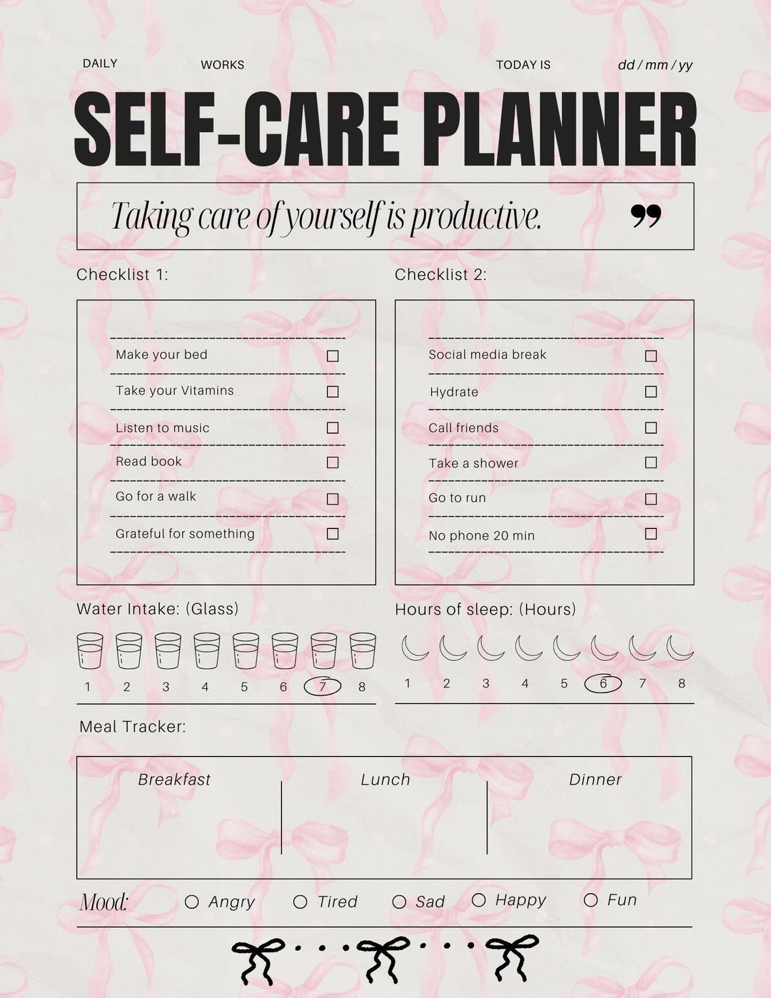 Printable Self-care Planner Template for Mental Wellness & Organization ...