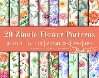 Seamless Zinnia Flower Patterns, Zinnia Flower designs, Flower Patterns, Printable Zinnia Designs, Watercolor Flower Patterns, Zinnia Prints