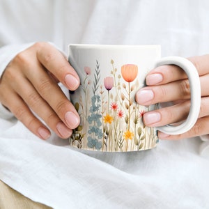 Floral Coffee Mug, Vintage Botanical Tea Cup, Boho Wildflowers Cottagecore Coffee Mug, Pastel Floral Nature Mug, Flower Garden Lover Gift