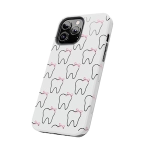 Cute Tooth Pattern Phone Case, Dental Student Gift, Dentist gift, Tough Phone Case, Pink Bow Design