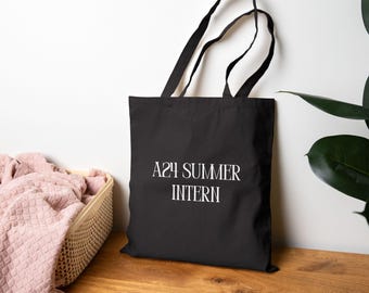 A24 Summer Intern Tote Bag | Canvas Book Bag, Minimalist Text Design