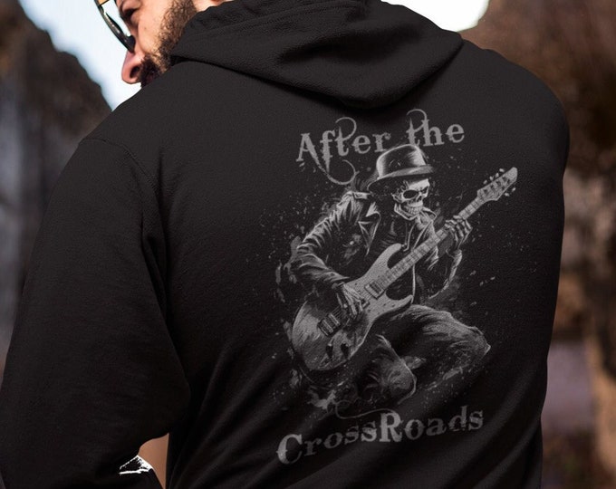 Skeleton Guitarist Hoodie, After the CROSSROADS Blues Musician or Metal Music Rock Fan Gift