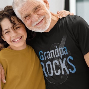 Grandpa ROCKS T-Shirt, with Gretsch guitar, Grandfather Gift for Music Fan or Grandad Guitar Player, solid or heather Father&#39;s Day Tee