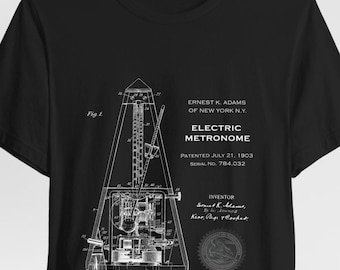 Electric Metronome Patent T-Shirt, Vintage Style Blueprint Drawing Tee for Music Lover or Teacher, Musician Gift