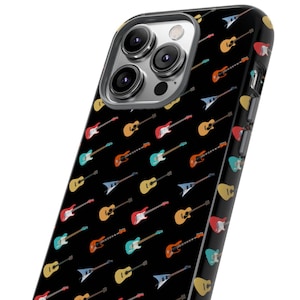 Tiny Guitars Phone Case, Tough Cases for iPhone, Samsung, Pixel and more, Multi-color Guitar Pattern, Phone Owner Music Fans and Guitarists