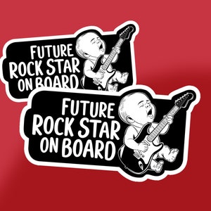 Future Rock Star On Board Sticker, Vinyl Vehicle Decal, Funny Gift for New Parents, Baby playing Guitar, Car Window Sticker for Rock Fans